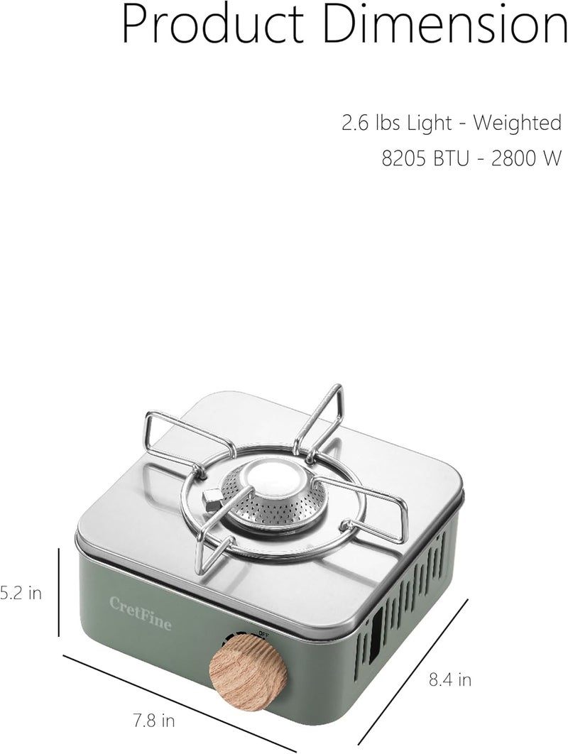 CretFine Mini Butane Camping Stove with Portable Bag, Indoor and Outdoor Cooking, for Emergency and Camp Essentials, 8205 BTU, 2hr Usage per Canister, Gas Not Included, Olive - Image 4